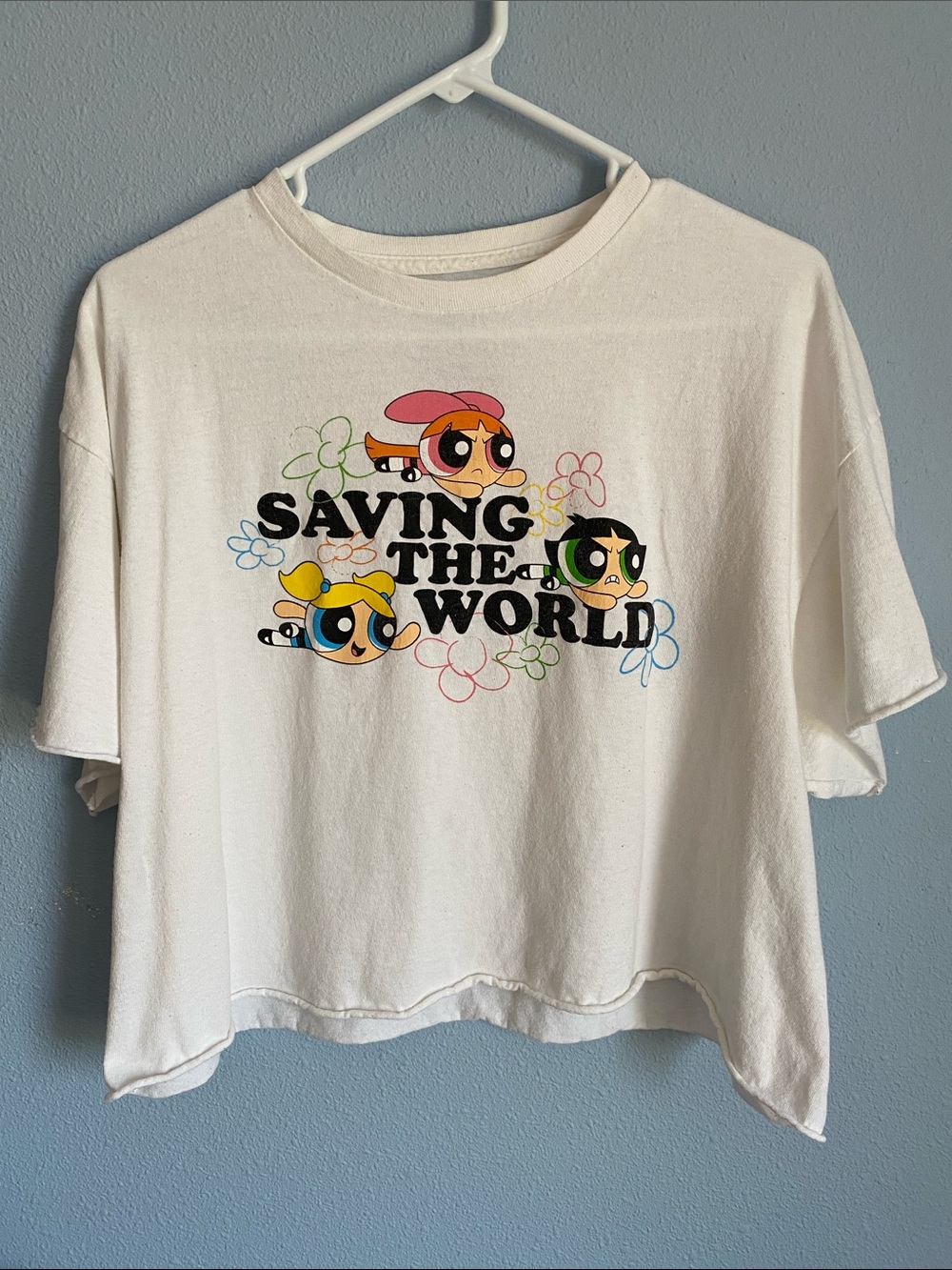 Powerpuff Girls Shirt Crop White Saving The World Y2K Cartoon Network